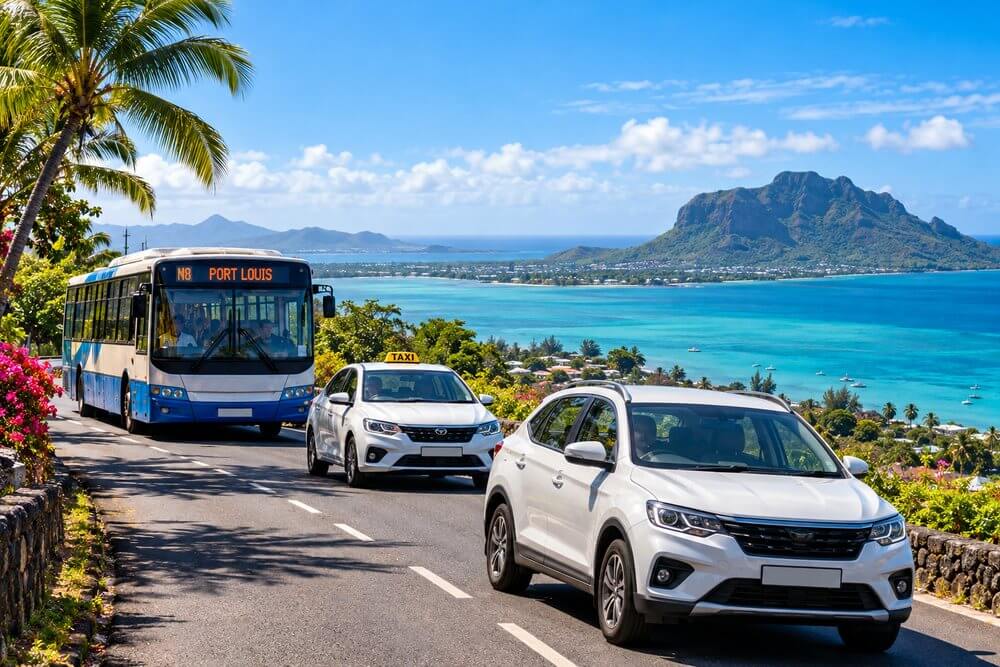 Samochód na krętej drodze nad laguną Mauritiusu