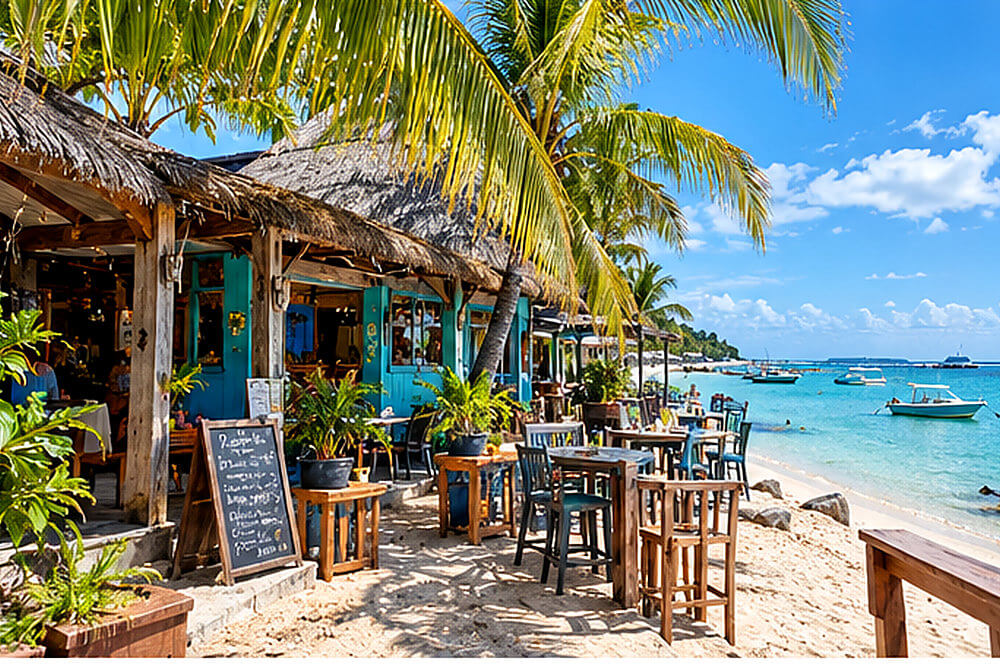 Lokalny obiad z dholl puri przy ulicznej restauracji na Mauritiusie