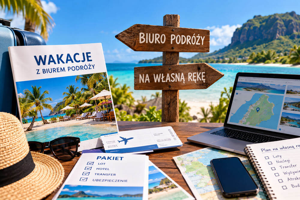Walizka i karta pokładowa przy planowaniu wyjazdu na Mauritius