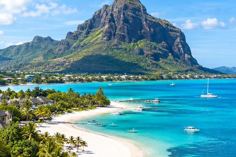 Turkusowa laguna i góra Le Morne na Mauritiusie