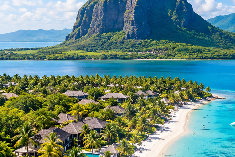 Zielona góra Le Morne nad plażą i laguną na Mauritiusie