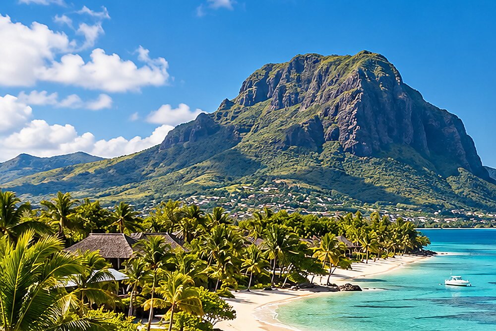 Laguna i góra Le Morne na zachodzie Mauritiusa