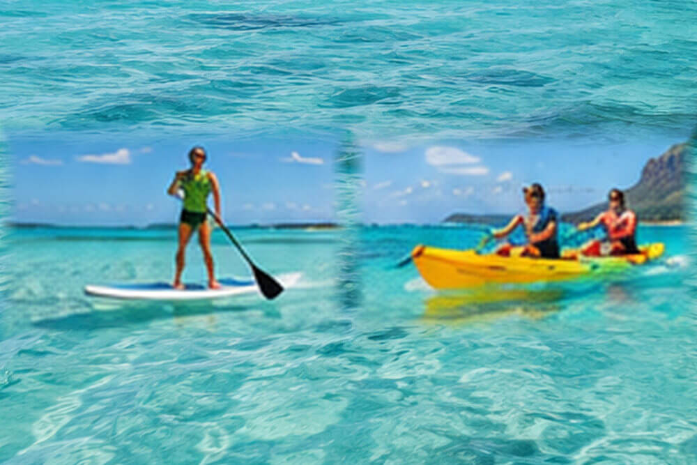Deska SUP i kajak w spokojnych wodach laguny Mauritiusa