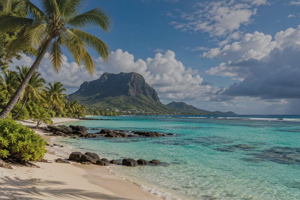 Chmury nad zielonym interiorem Mauritiusa po deszczu