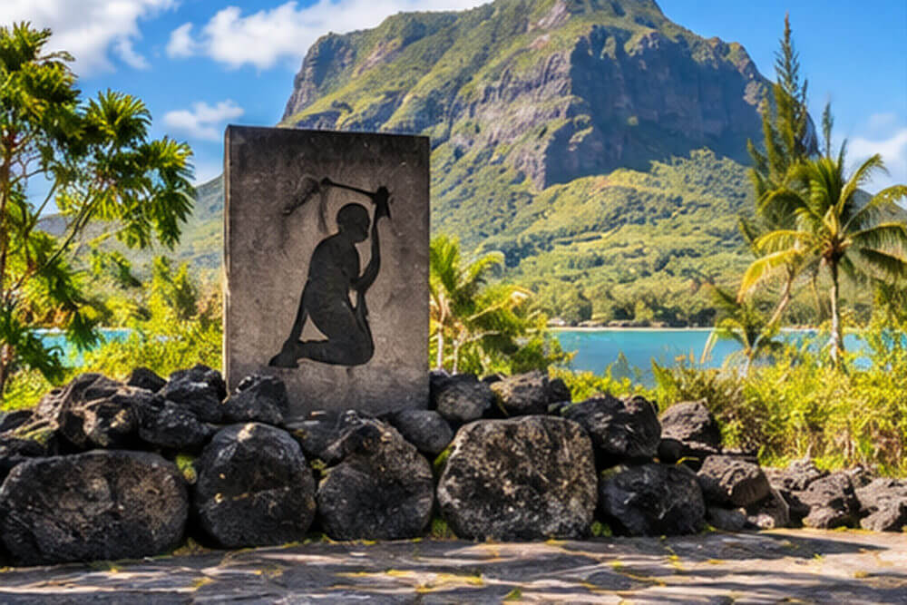 Kamienny pomnik International Slave Route Monument u stóp Le Morne