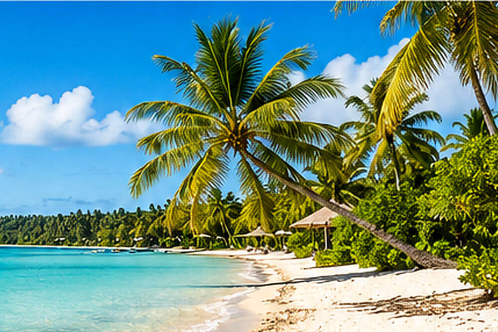 Palmy przy piaszczystej plaży i błękitnej lagunie Mauritiusa