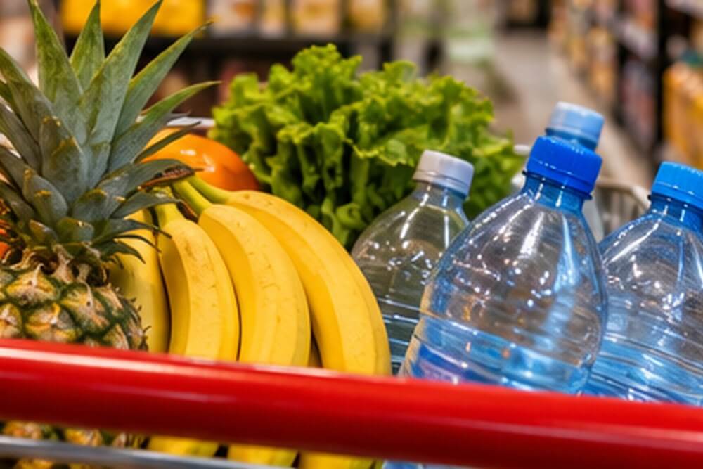 Zakupy spożywcze i woda w sklepie na Mauritiusie